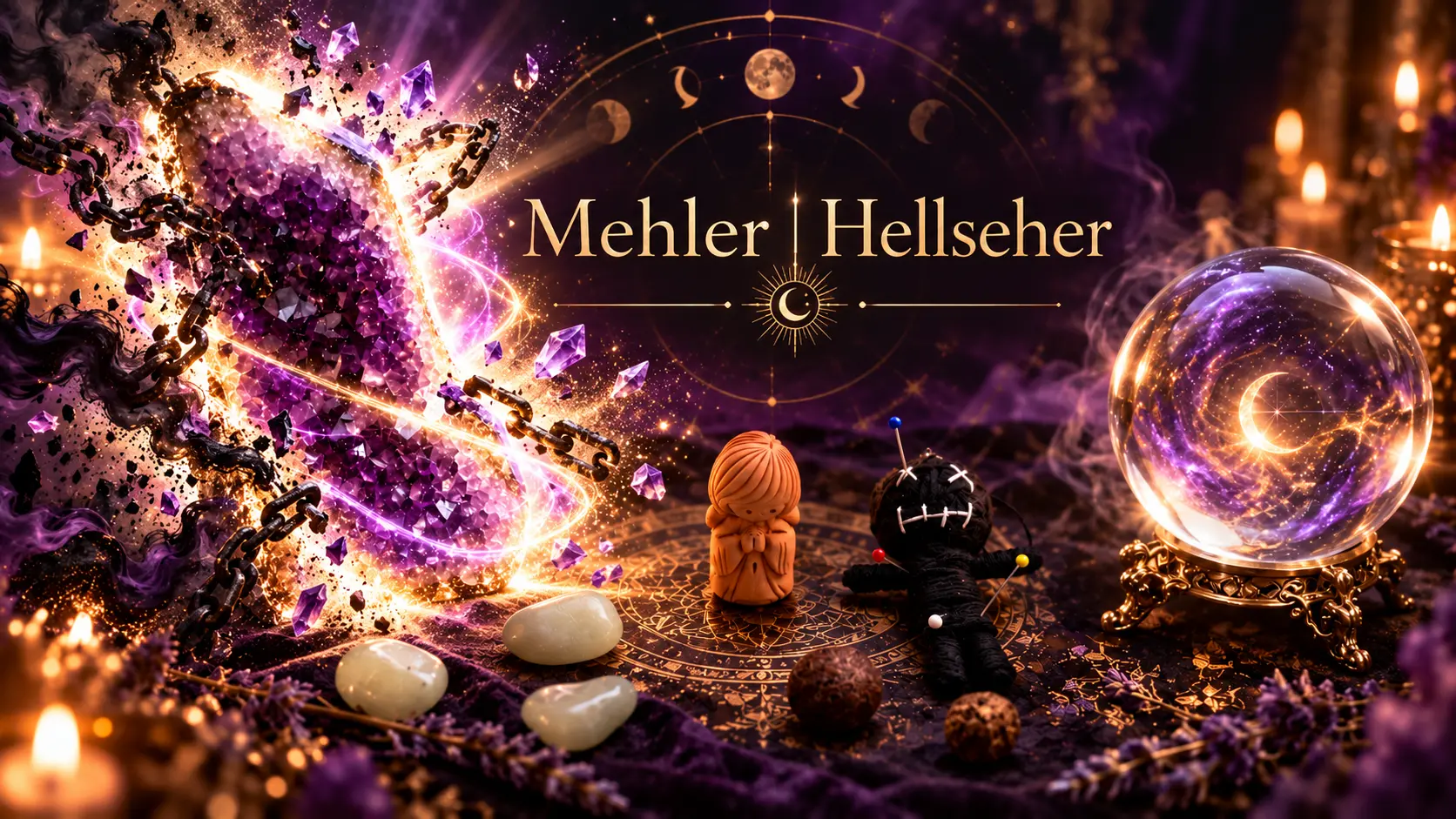 Amethyst mit sich lösenden Ketten als Symbol für Befreiung